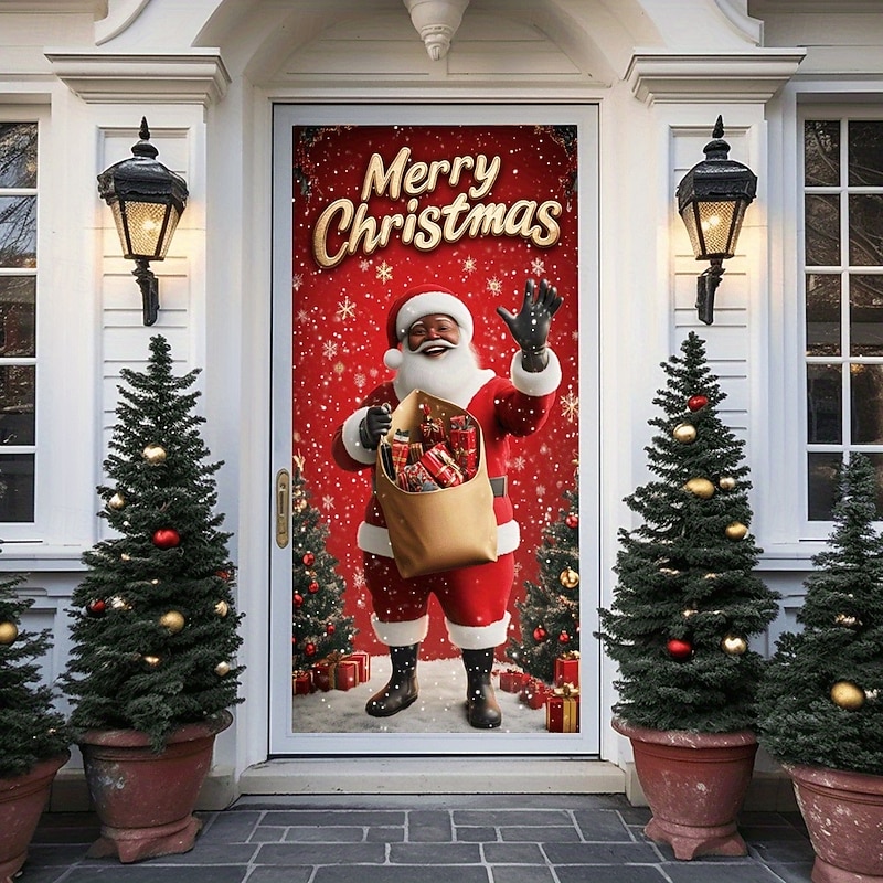 Christmas Door Cover Merry Christmas Nativity Stable Skeleton Santa Claus Holiday Winter Drapes Festive Home Decoration Curtain Large Seasonal Decoration for Living Room Bedroom3