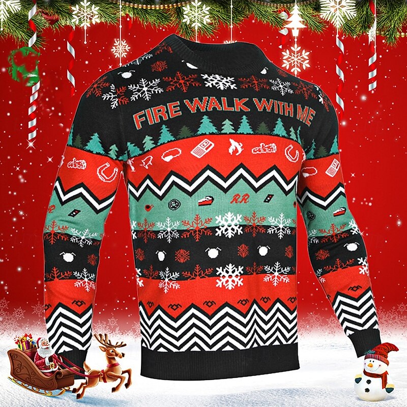 Ugly Christmas Sweater Men's Snowflake Pullover Sweater Jumper Knitwear Crewneck Casual Vacation Daily Festival 3D Print Keep Warm Long Sleeve Spring Fall Winter Red
