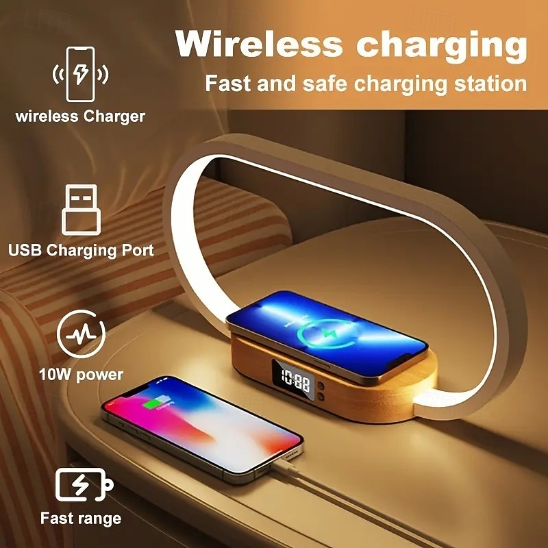 Multi-Function Mobile Phone Watch Fast Wireless Charger with Time Display and Acrylic Night Light4