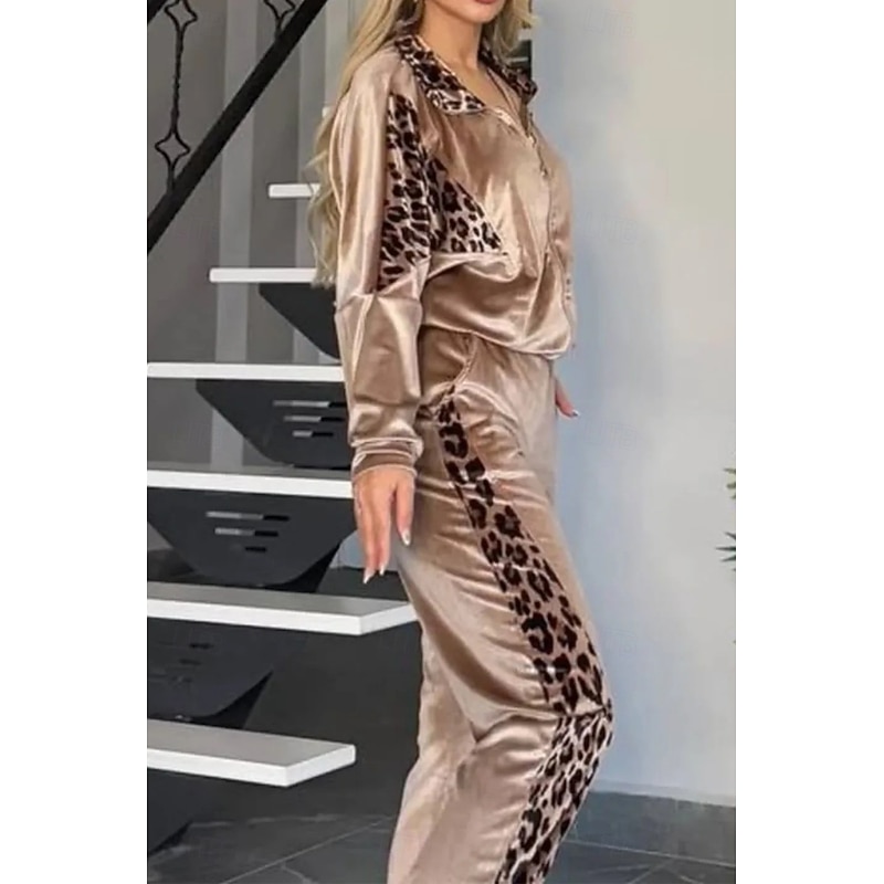 Women's Fashion Streetwear Pants Sets Bolero Top Long Sleeve Shirt Collar Solid Color Zipper Outdoor Work Casual Black Khaki Gray Fall Regular Fit2