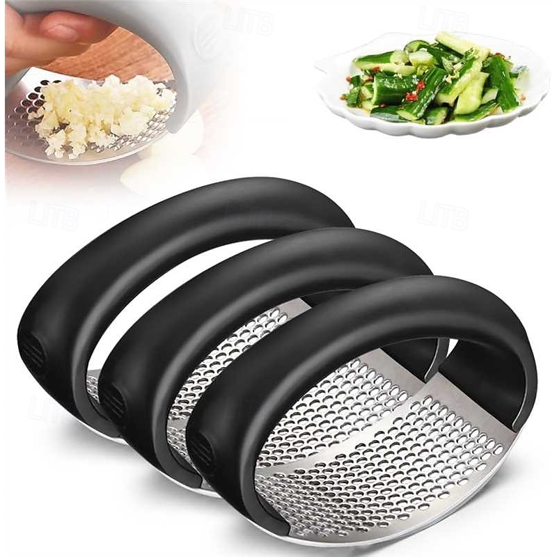 3 Pack Stainless Steel Garlic Press Rocker Manual Garlic Crusher & Mincer, Handheld Garlic Presser with Ergonomic Design for Easy Garlic Paste