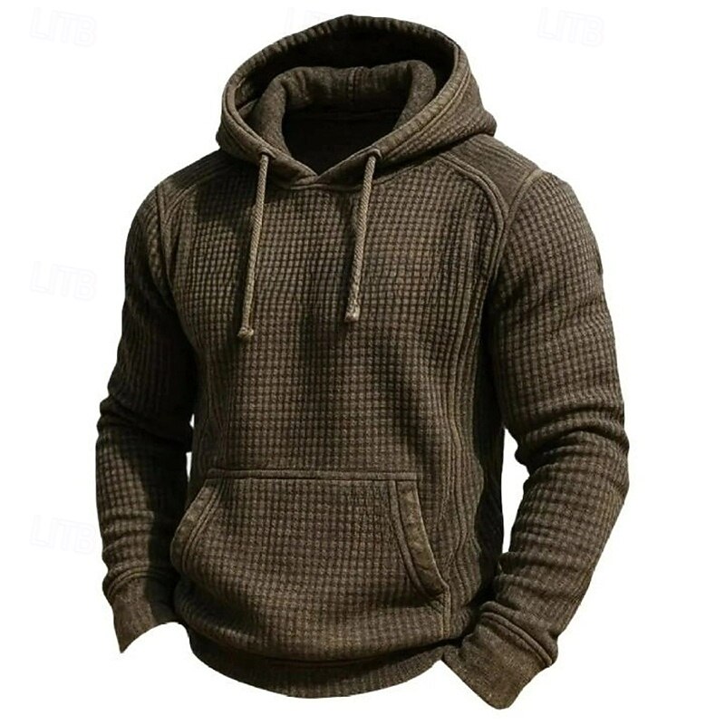 Men's Hoodie Waffle Hoodies Pullover Hoodie Sweatshirt Army Green Hooded Plain Patchwork Sports & Outdoor Casual Daily Streetwear Cool Sportswear Spring &  Fall Clothing Apparel Hoodies Sweatshirts