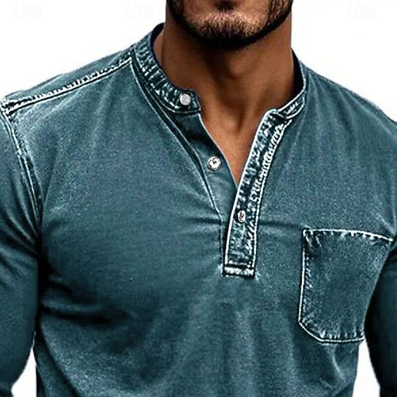 Men's Henley Shirt Tee Tee Top Long Sleeve Shirt Long Sleeve Henley Fall Winter Retro Fashion Designer Nostalgic Fashion Vintage Vacation Street Going out Black Pink Navy Blue Top Tee for Men2