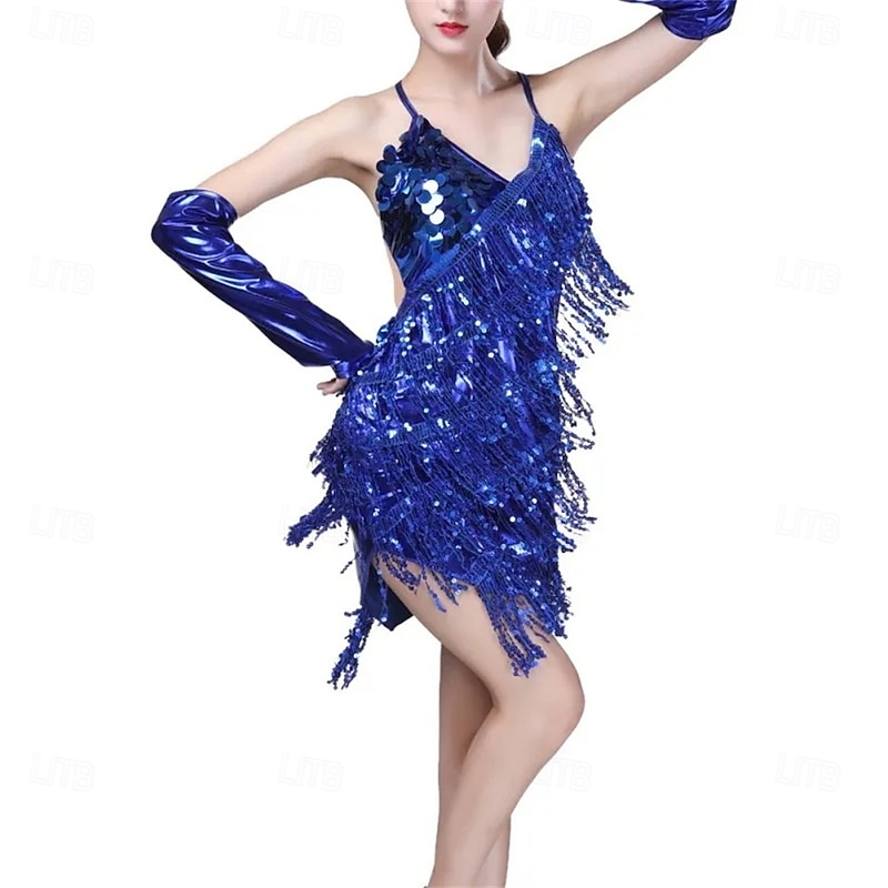 Latin Dance Costumes Women Salsa Dancewear Dance Costume Dresses Competition Dresses Tango Adult Fringe Gold Sequin3