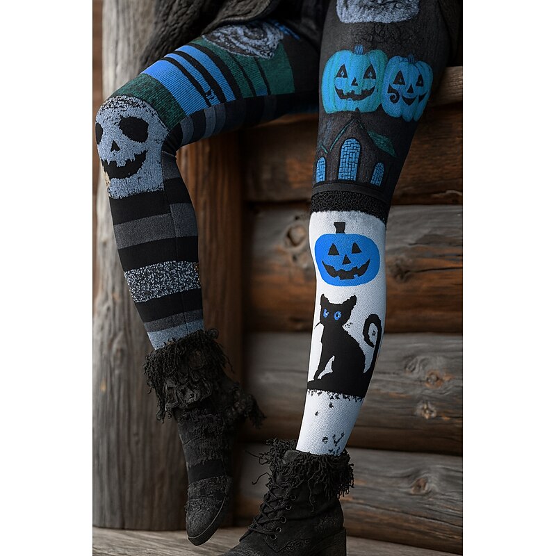 Women's Leggings Vacation Vintage Ethnic Style Ankle-Length High WaistPantsHalloween Graphic Skull Cat 3D Print Quick Dry Breathability Soft Stretchy Outdoor Home Causal Pink Blue Orange Green Fall4