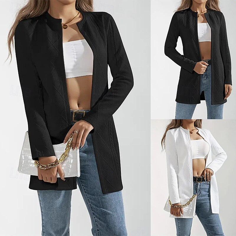 Women's Casual Jacket Comfortable Breathable Zipper Fashion Daily Plain Outdoor Casual Daily Zipper Regular Crewneck Regular Fit Long Sleeve Outerwear Black White Spring Fall