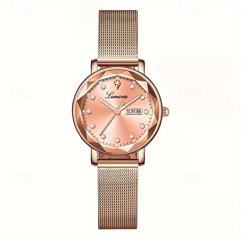 A New Diamond-Shaped Alloy Mesh Strap Ladies' Fashionable And Trendy Watch With Ipx7 Water Resistance And Luminous Date And Day Display. It Is A Versatile Quartz Watch For Both Daily Life And Travel2