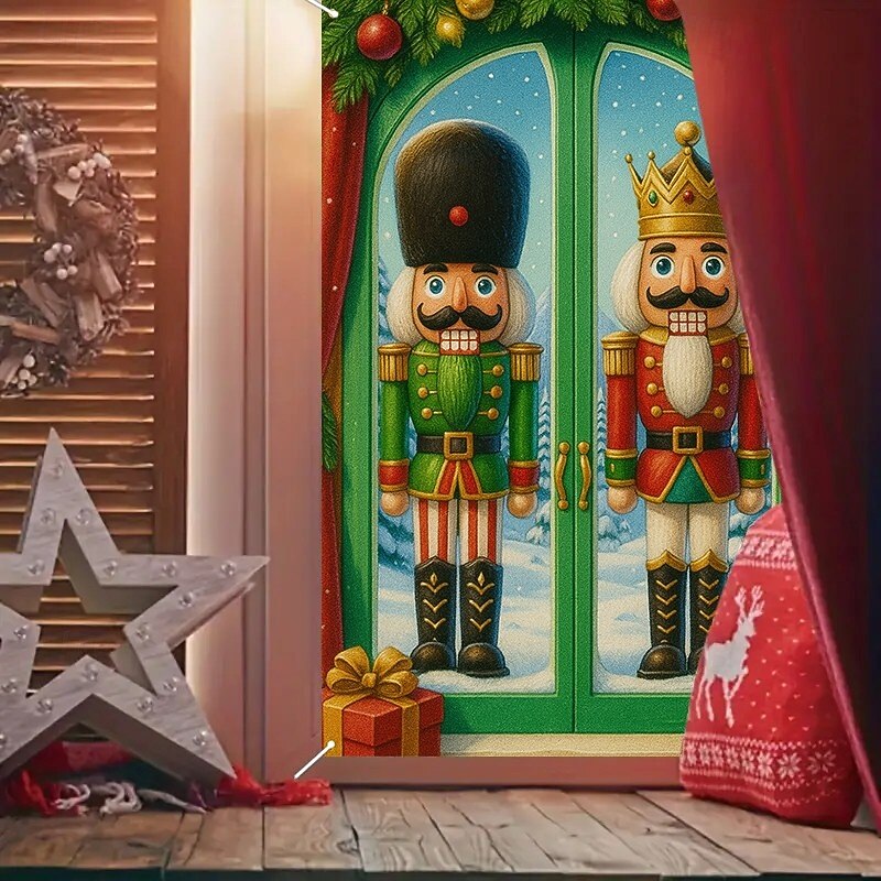 Christmas Nutcracker Curtain, 2025 Xmas Classic Toy Soldier Window Curtain Door Cover for Holiday Home Decor, Party Hanging Tapestry3