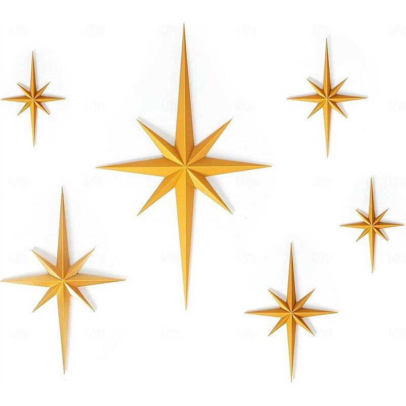 6Pcs Star Art Wall Sculpture 3D Mid-Century Modern Wall Hanging Perfect for Christmas & Halloween, Indoor Wall Accents for Living Room or Bedroom, Holiday Room Accents2