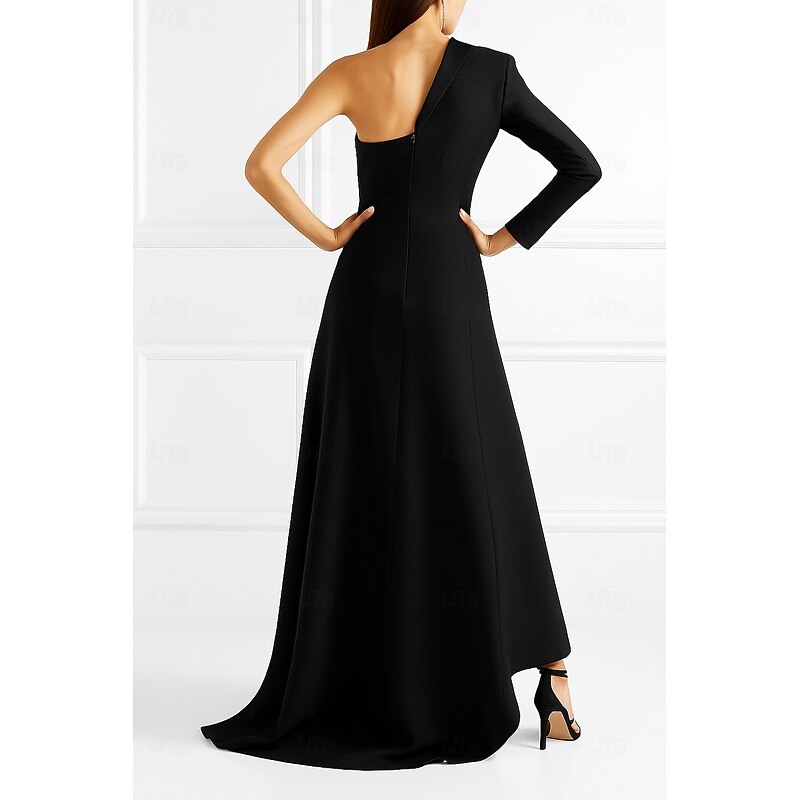 Black Blazer Tuxedo Dress A-Line Formal Wedding Wedding Guest Satin 4-Way Stretch Fabric Elegant Vintage Long Sleeve Floor Length Asymmetrical Notched Lapels Zipper2