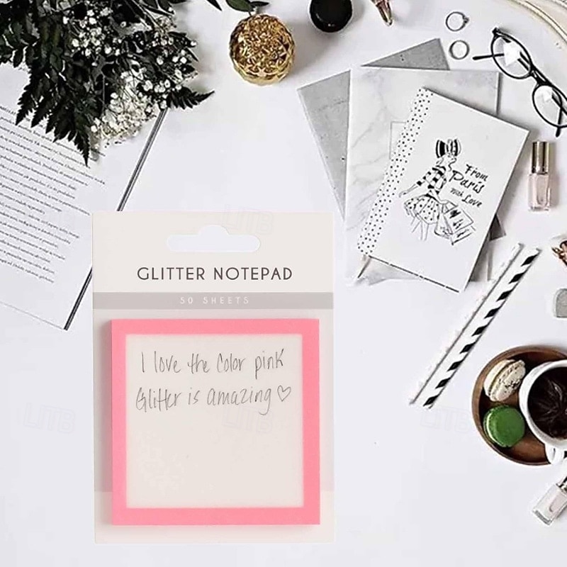 3pcs Glitter Notepad Sticky Notes, Glitter Notepad Post It Notes, Clear Translucent Sparkle Sticky Notes, Transparent Glitter Notepads Stationery, School Office Supplies3