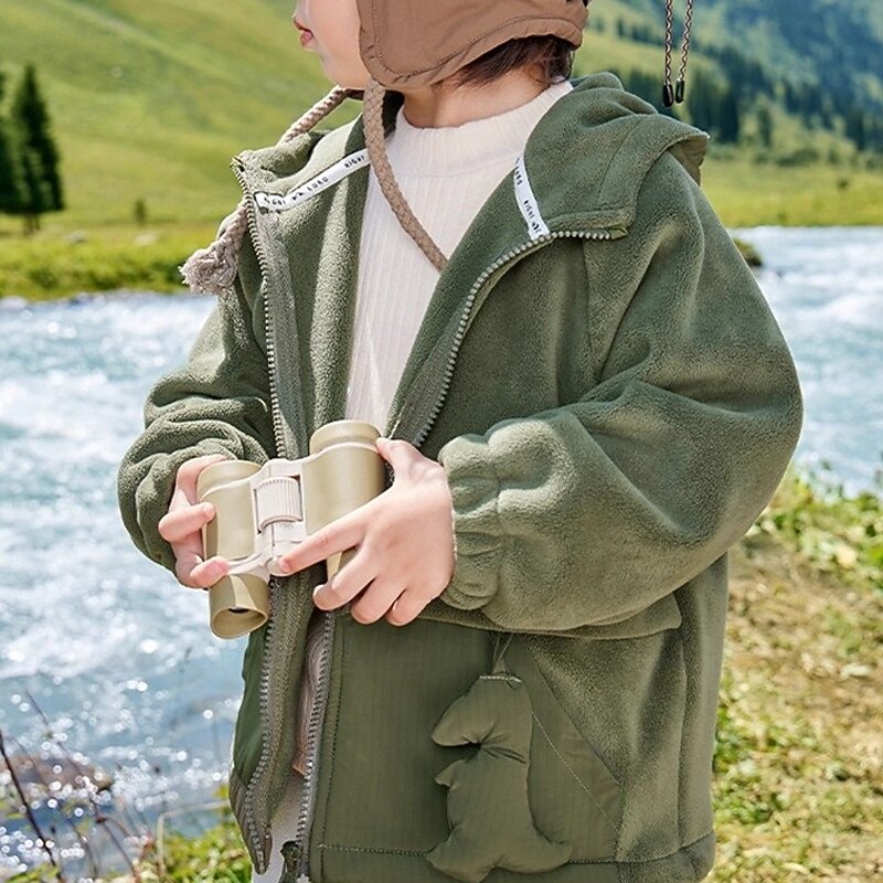 Kids Boys' Fleece Jacket Outdoor Jacket Coat Outerwear Solid Color Long Sleeve Zipper Pocket Comfort Keep Warm Soft Coat Outdoor Fashion Daily Green Spring Fall 4 years+4