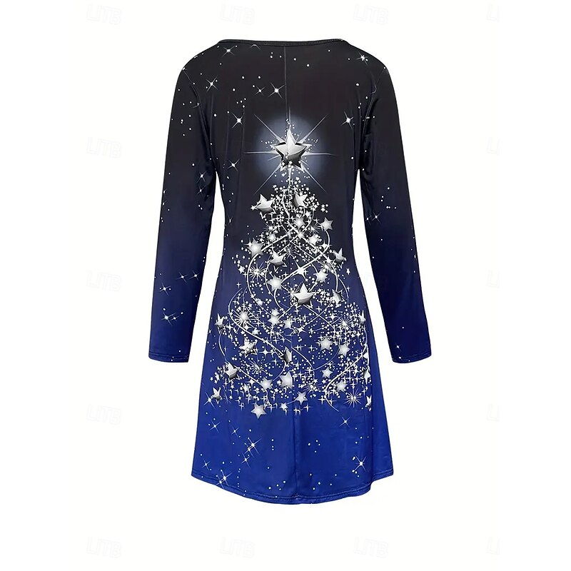 Christmas Women's Mini Dress T Shirt Dress Tee Dress Sundress A Line Dress Casual Daily Holiday Going out Regular Fit Graphic Long Sleeve Crew Neck Blue Fall Winter3