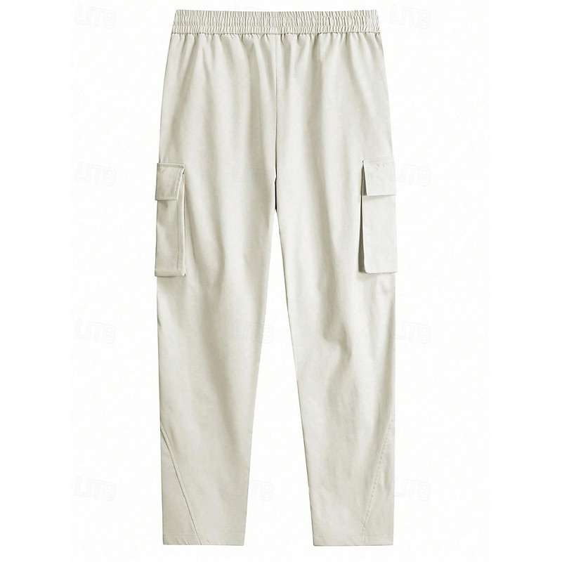 Men's Cargo Pants Trousers Drawstring Elastic Waist Multi Pocket Plain Wearable Outdoor Daily Camping & Hiking Fashion Classic Khaki Light Grey2