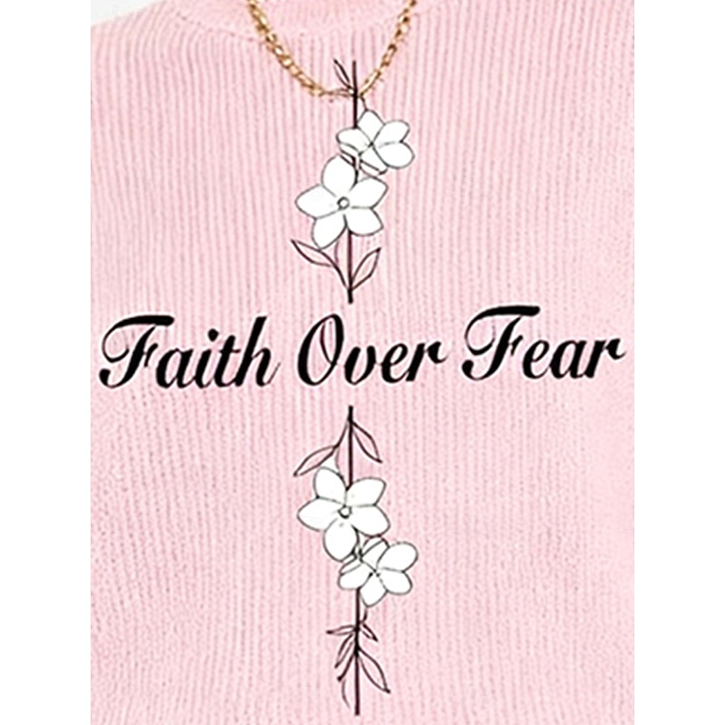 Women's Sweater Pullover Daily Casual Graphic Letter Ribbed Crew Neck Knitted Print Long Sleeve Regular Tops Knit Outdoor Weekend Pink Fall Winter3