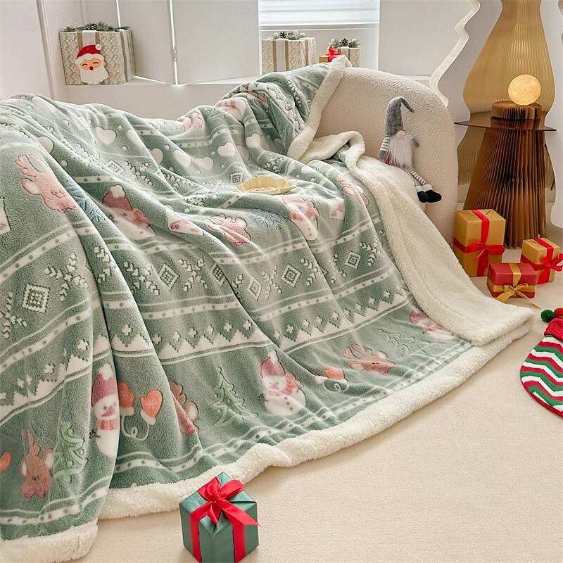 Christmas Snowflake Sherpa Fleece Blanket, Thick Warm Layered Throw, Gift Cozy Blanket for Sofa & Bed, Holiday Home Decor3