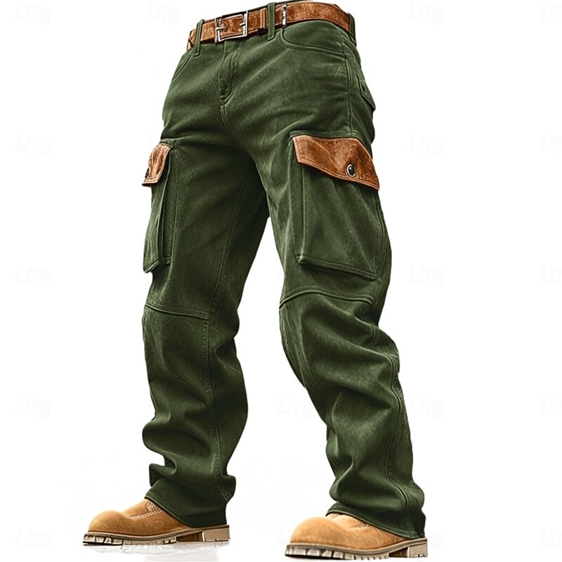 Men's Cargo Pants Trousers Faux Suede Pants Slacks Multi Pocket Plain Comfort Outdoor Casual Daily Vacation Fashion Black Army Green Micro-elastic4