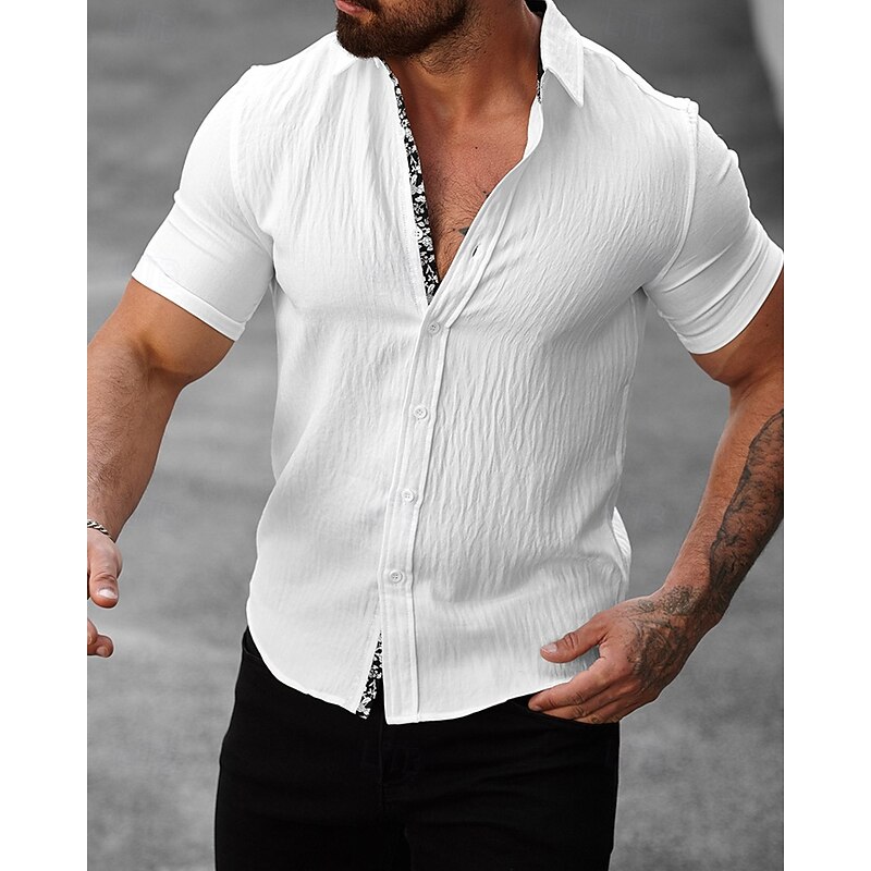 Men's Shirt Summer Shirt Casual Shirt Beach Shirt Button Up Shirt Black White Light Green Blue khaki Short Sleeve Plain Lapel Vacation Hawaiian Splice Clothing Apparel Polyester Fashion Casual2