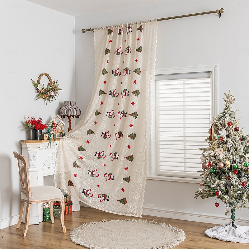 Christmas Embroidered Cutout Curtains, Holiday Window Drapes for Living Room and Bedroom, European American Style Ready-Made4