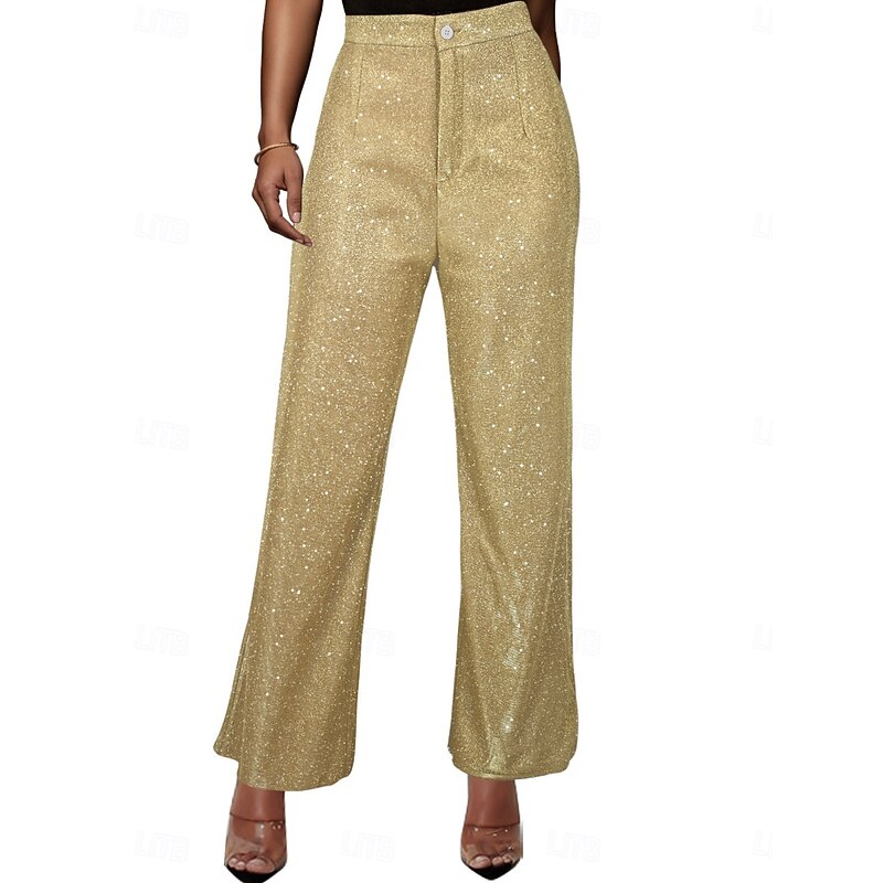 Women's Wide Leg Sparkly Pants Elegant Fashion Streetwear Full Length High Waist Sparkly Sequins Comfy Soft Comfortable Micro-elastic Outdoor Party Street Black Pink Blue Gold Spring Fall Regular Fit