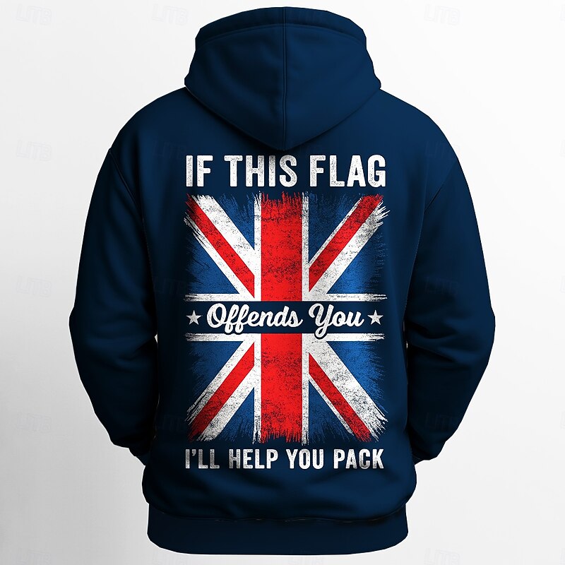 Men's Flag UK Hoodie Sweatshirt Sports Fashion Crew Neck Outdoor Office Streetwear Black Red Drawstring 3D Fall Winter Designer4