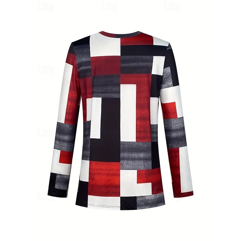 Women's Elegant Vacation Fashion T Shirt Pants Sets Long Sleeve Crew Neck Round Neck Graphic Geometric Striped Print Casual Daily Casual Daily Red Spring Regular Fit3