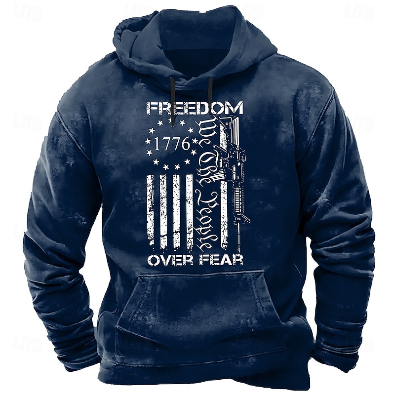 Men's American US Flag 1776 Hoodie Sweatshirt Fashion Crew Neck Outdoor Streetwear Black Blue Drawstring 3D Fall Winter Designer3