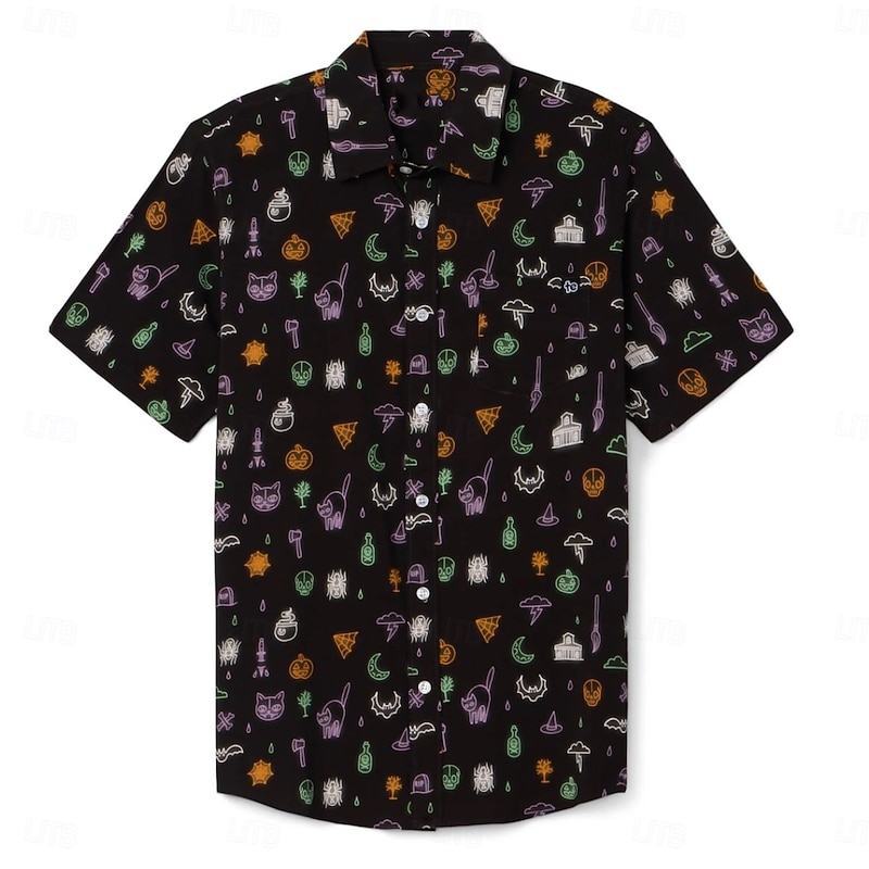 Halloween Skeleton Skull Ghost Hawaiian Shirts Aloha Shirt Button Down Shirt Print For Men's Adults' Halloween Carnival Masquerade 3D Print Party Halloween3