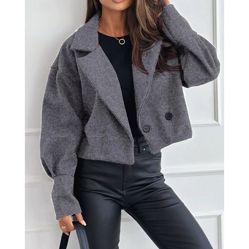 Women's Casual Jacket Warm Comfortable Buttons Fashion Outdoor Plain Going out Weekend Single Breasted Regular Lapel Regular Fit Long Sleeve Outerwear Black White Burgundy Fall Winter2