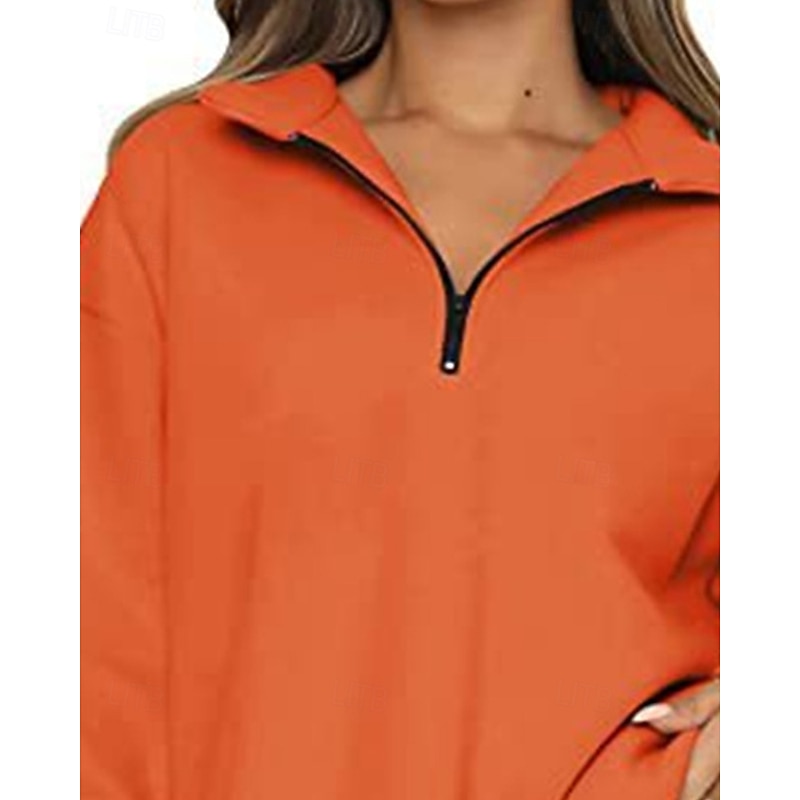 Women's Pullover Sweatshirts Zip Up Sweatshirts Plain Sports Fashion Casual Long Sleeve High Neck Regular Tops Street Dailywear Going out Half Zipper Quarter Zipper Zipper Orange Fall Winter2