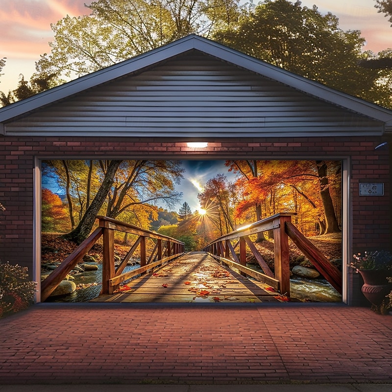 Tapestry Garage Door Cover Large Hanging Backdrop Nature Road Rustic Cottagecore 3D Party Outdoor Shooting Backgrounds Front Door Home Decor