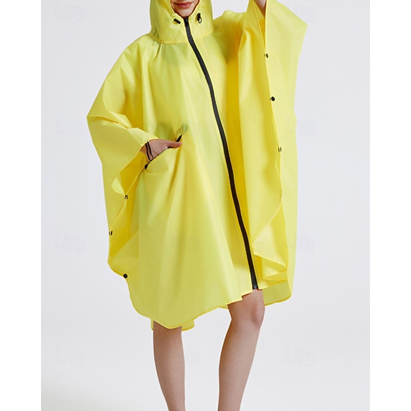Women's Cloak / Capes Waterproof Windproof Zipper Pocket Casual Plain Outdoor Vacation Street Going out Long Hooded Loose Fit Long Sleeve Outerwear Yellow Blue Fall Winter2