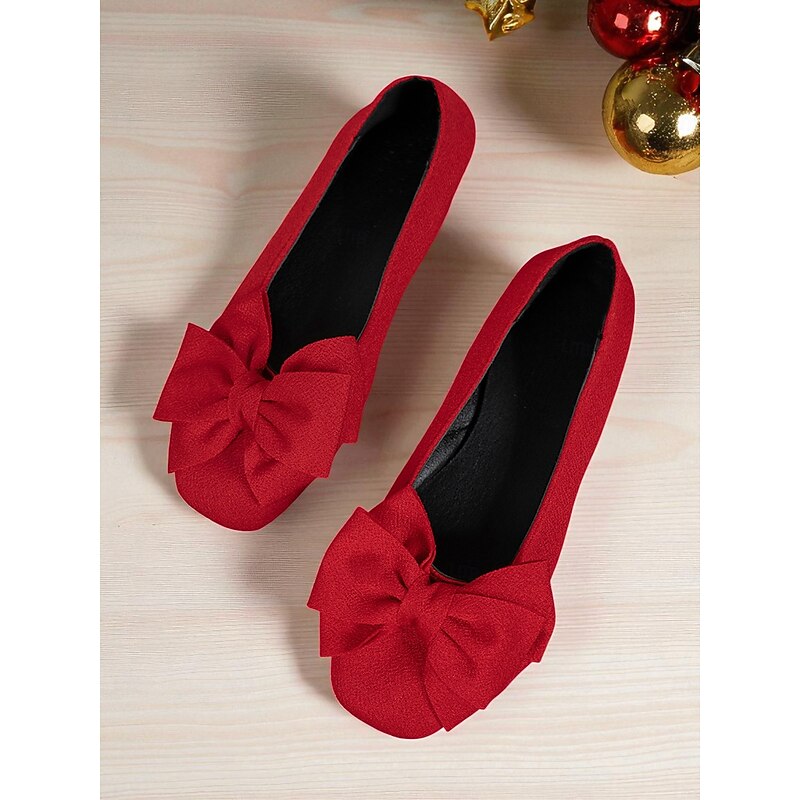 Women's Red Bow Flat Shoes – Elegant Slip On Ballet Flats for Christmas Parties, Weddings and Daily Wear2