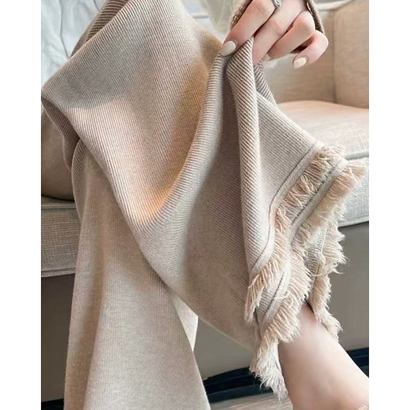 Women's Wide Leg Chinos Casual Full Length Mid Waist Plain Drawstring Elastic Drawstring Design Thermal Warm Micro-elastic Outdoor Casual Daily Weekend rice white Black Khaki Coffee Winter Loose Fit