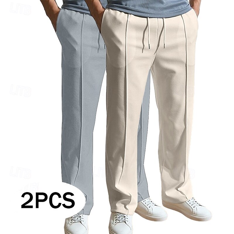 Men's Sweatpants Joggers Trousers Baggy Pants Straight Leg Sweatpants Drawstring Elastic Waist Multi-pack Plain Comfort Breathable Full Length Outdoor Daily Going out Fashion Ethnic Style White+Khaki