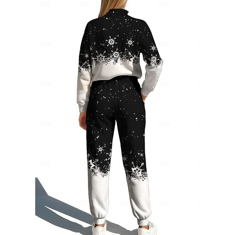 Christmas Women's Sweatshirt Tracksuit Sweatsuit Drawstring Zipper Jacket and Sweatpants Athletic Clothing Set Spring Black with White Casual Workout Outdoor Soft Baggy Long Sleeve Sport Activewear2