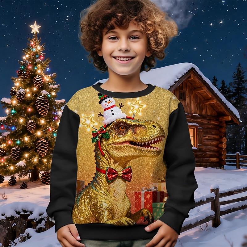 Boys' 3D Dinosaur Snowman Sweatshirt Long Sleeve Spring Fall Fashion Basic Kids 4-12 Years Crew Neck Outdoor Casual Daily Regular Fit2