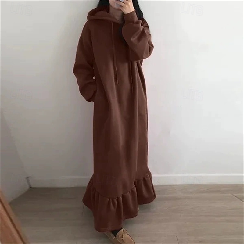 Women's Long Dress Maxi Dress Casual Dress Elegant Fashion Modern Outdoor Daily Going out Regular Fit Plain Long Sleeve Hooded Black Pink Blue Brown Spring Autumn2