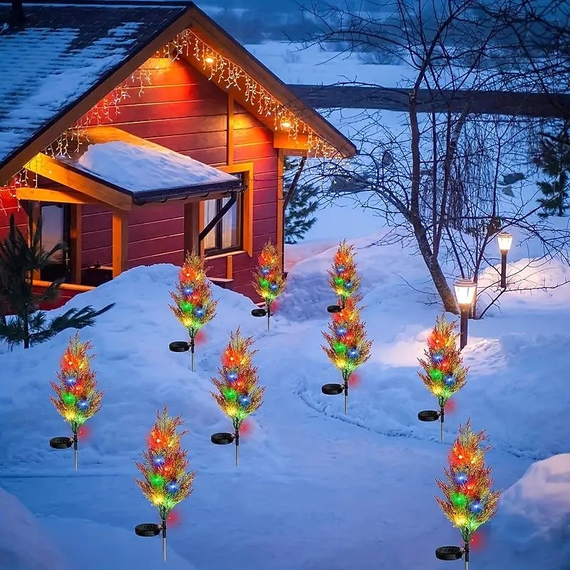 2PCS Solar Pine Tree Lights Christmas Garden Ground Lights Solar Tree Stump Lights Outdoor Path Waterproof Decoration New Year Home Yard Walkway Solar Landscape Lawn Lights4