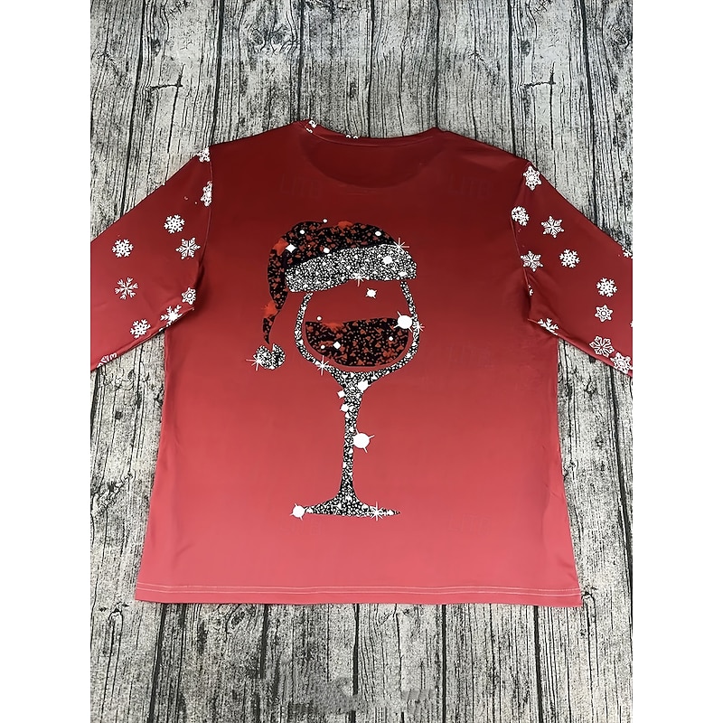 Women's Pullover Graphic Snowflake Ugly Christmas Vintage Classic Casual Long Sleeve Crew Neck Round Neck Regular Tops Holiday Print Wine Fall Winter2