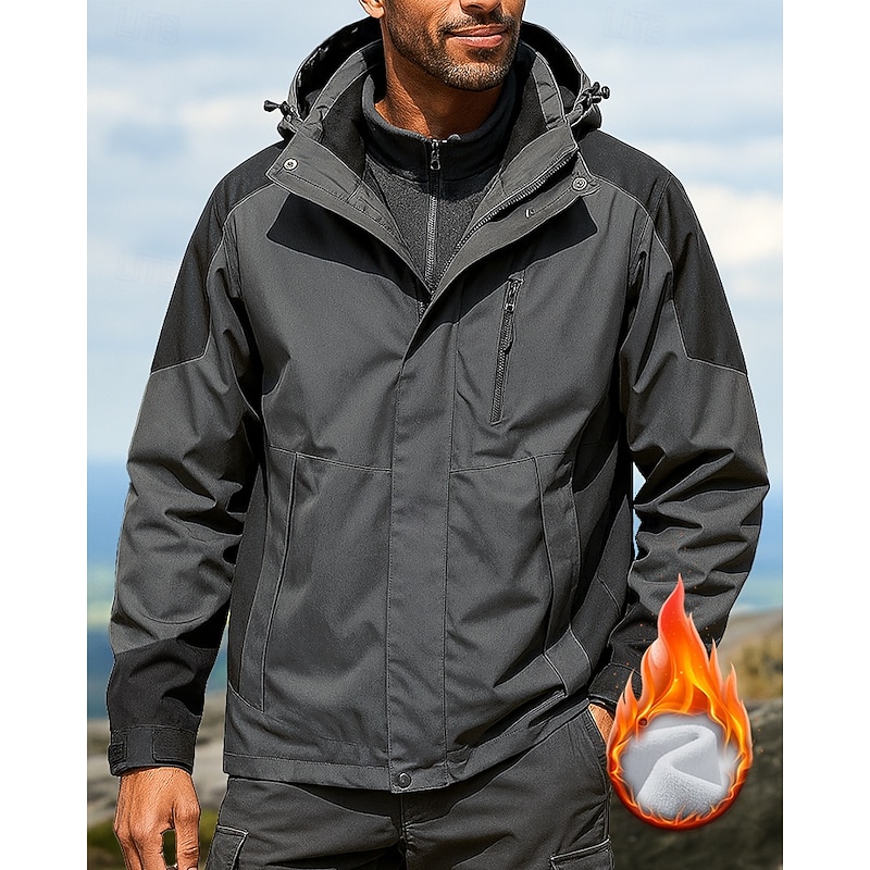 Men's waterproof jacket Thermal Jacket 3 in 1 Jacket Outdoor Thermal Waterproof Windproof Warm Hiking Outfits Hiking Clothes Winter Autumn / Fall Top Fishing Camping / Hiking / Caving Running