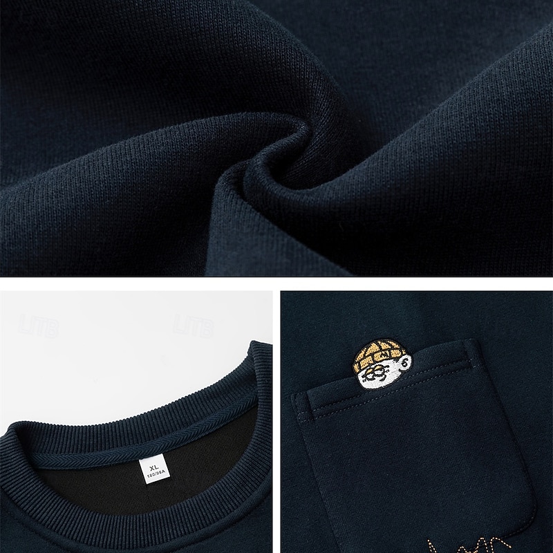 Men's Sweatshirt White Navy Blue Crew Neck Plain Pocket Embroidery Sports & Outdoor Daily Holiday Polyester Streetwear Basic Casual Spring Fall Clothing Apparel Hoodies Sweatshirts3