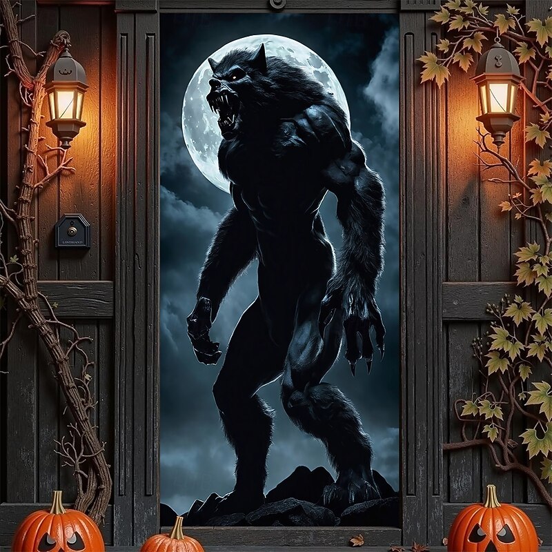 Halloween Posters Door Cover Outdoor Banners Werewolf 3D Dark Punk Gothic Style Party Dorm Teens Room College Dorm Guys Man Cave Frat Bedroom Shooting Backgrounds Home Decor2
