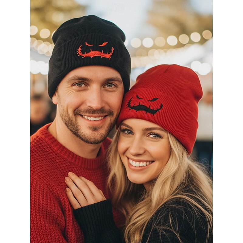 Unisex Halloween Knit Beanie Hat – Warm Embroidered Scary Face Skull Cap for Men and Women, Cosplay Party and Outdoor Wear2