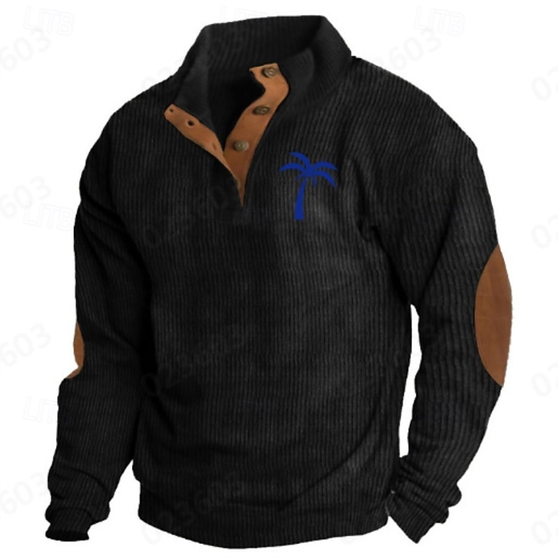 Men's Sweatshirt Corduroy Pullover Hoodie Sweatshirt Pullover Button Up Hoodie Apricot Black White Blue Khaki Standing Collar Plain Patchwork Color Block Textured Sports & Outdoor Casual Daily2