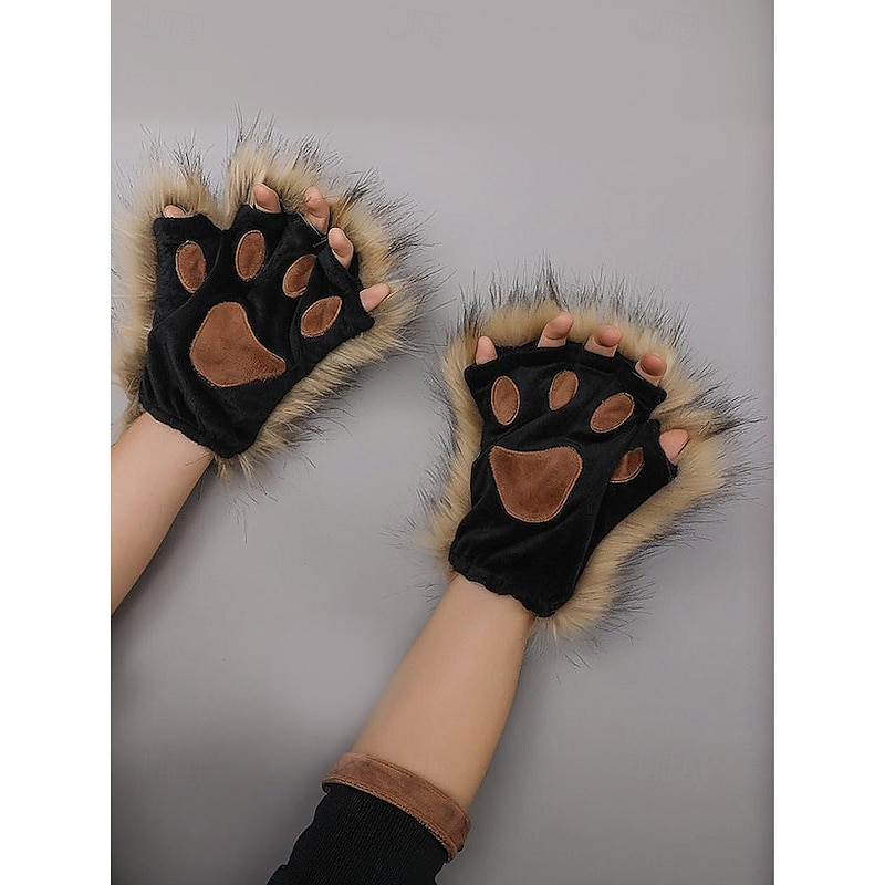 Women's Halloween Furry Paw Gloves – Plush Animal Claw Costume Accessories for Parties, Cosplay and Themed Events2