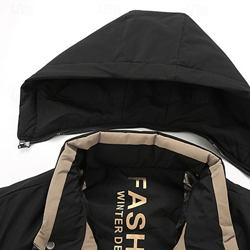 Men's Winter Coat Puffer Jacket Padded Jacket Pocket Cotton Vacation Daily Wear Date Regular Fashion Casual Comfortable Thermal Warm Fall Winter Solid / Plain Color Black Red Khaki Puffer Jacket3