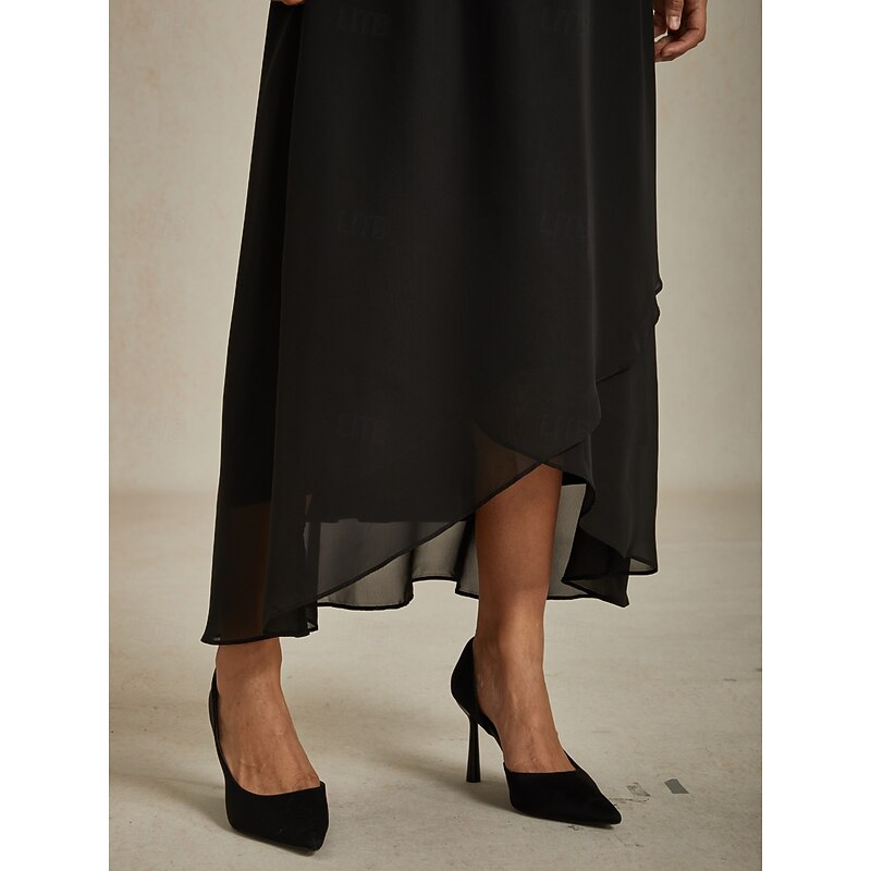 Women's Skirt Elegant Maxi High Waist Skirts Layered Micro-elastic Black Summer Chiffon3