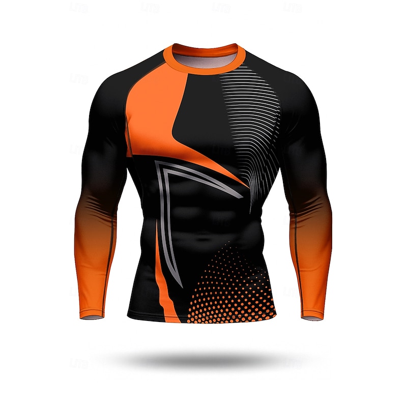 Men's Running T-Shirt Compression Shirt Running Shirt 3D Print Long Sleeve Base Layer Geometric Quick Dry Compression Power Flex Moisture Wicking Gym Workout Active Training Exercise Sportswear