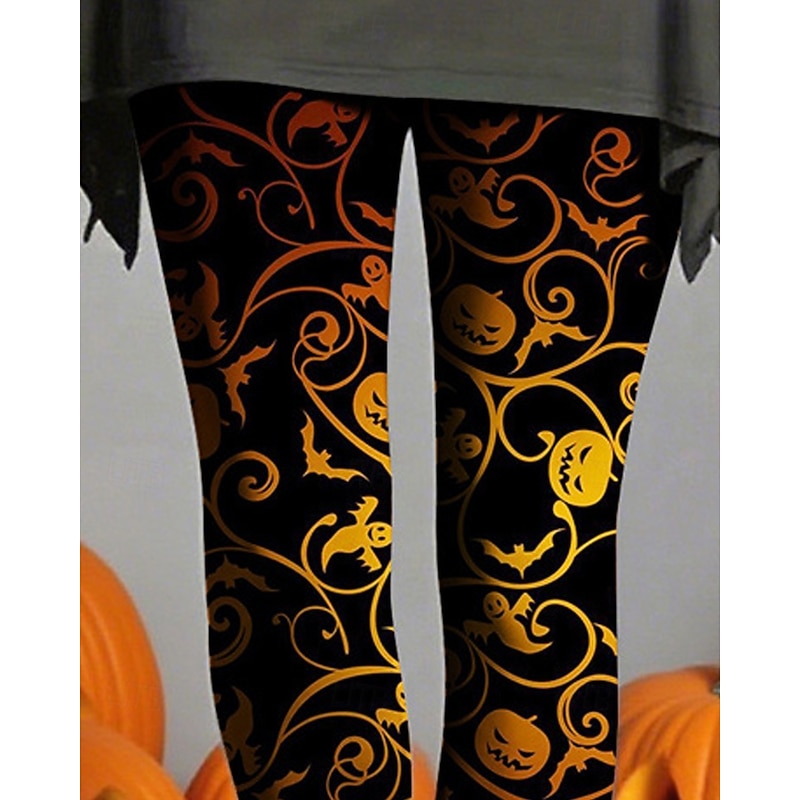 Women's Leggings Cozy Leggings Vacation Basic Casual Full Length High WaistPantsHalloween Pumpkin Printing Thermal Warm Comfortable High Elasticity Vacation Casual Daily Orange Fall Winter Slim Fit2